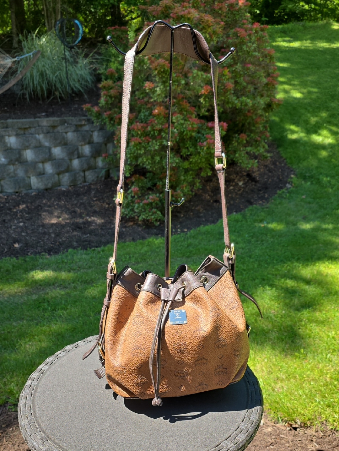 Mcm Cognac Brown Drawstring Bucket Shoulder Bag